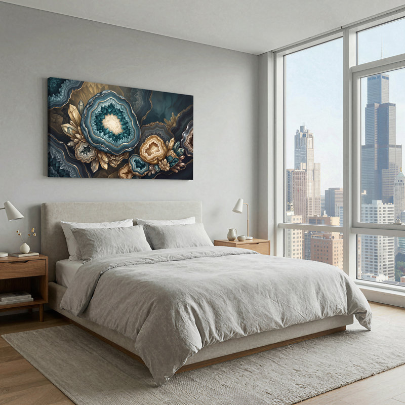 Art mural sur toile bleu sarcelle et cristaux de géode, L 58 po x H 28 po