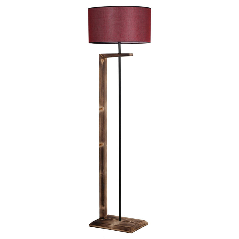 Lampe sur pied élégante avec corps en métal et en bois Luro, hauteur de 64,2 po | Finition rouge et brun Claret, abat-jour de 17,3 po de diamètre | Interrupteur marche / arrêt sur câble, douille E27 (60 W maximum) | Parfait pour le salon et la chambre à coucher