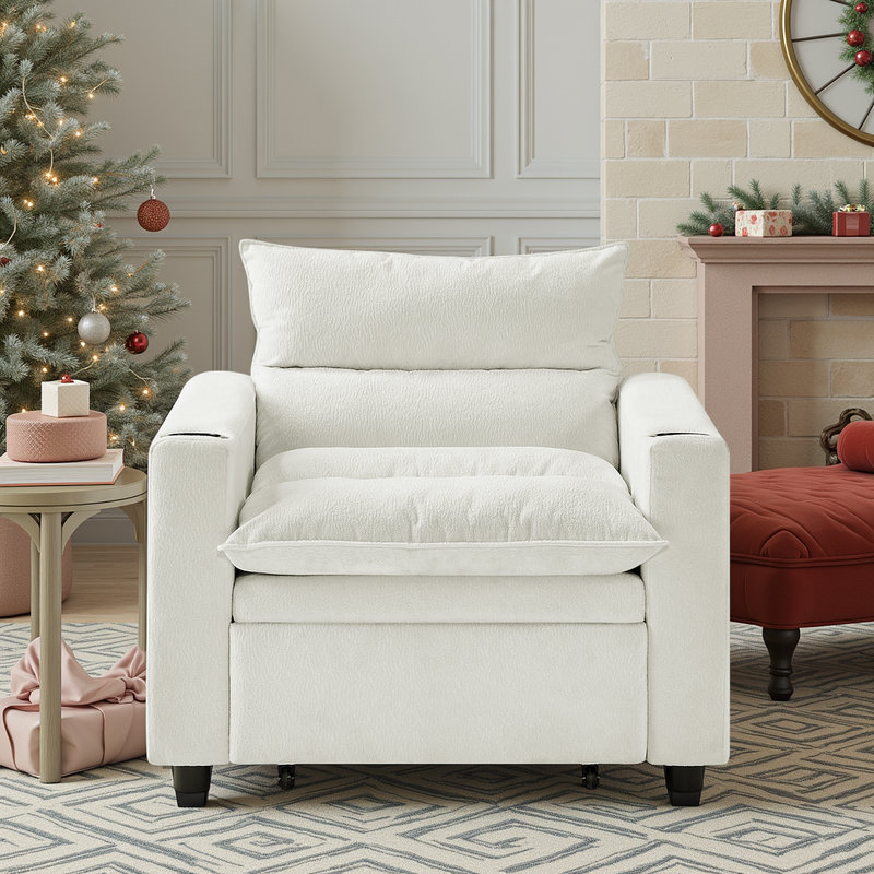 Fauteuil inclinable convertible 3-en-1 en velours, Beige