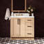 Meuble-lavabo de salle de bain avec lavabo ovale simple décalé à gauche de 91 cm (36 po) et comptoir en quartz blanc de Carrare de 3,8 cm (1,5 po) en chêne naturel-128606860-128606903