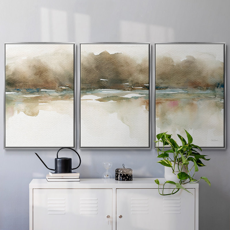 Réflexions plus douces - Toile encadrée multi-pièces, Argent, H 40 po x l 78 po x P 2 po