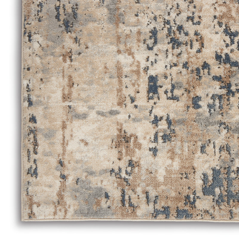 Addie Abstract Modern Machine Woven Area Rug in Beige/Gray, Square 7'10", Beige/Gray