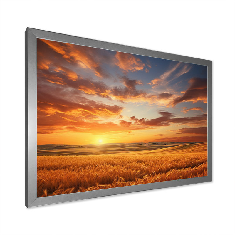 Ciel panoramique sur l'horizon doré I, H 30 po x l 40 po x P 1,5 po, Cadre simple argenté