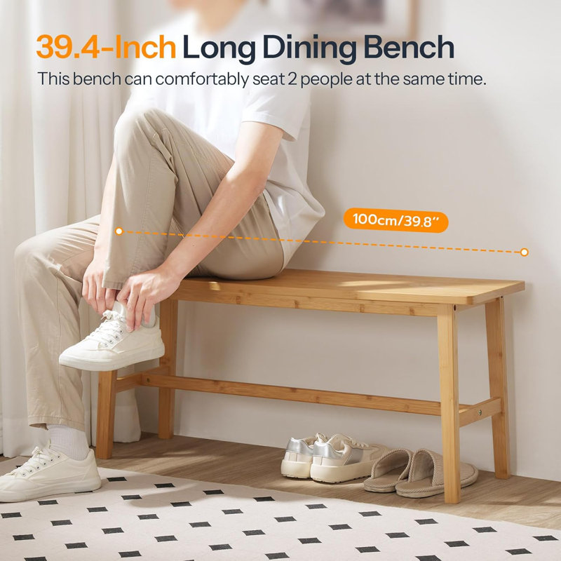 Natural Bamboo 39.3'' Farmhouse Dining Bench with Reinforced Crossbar
