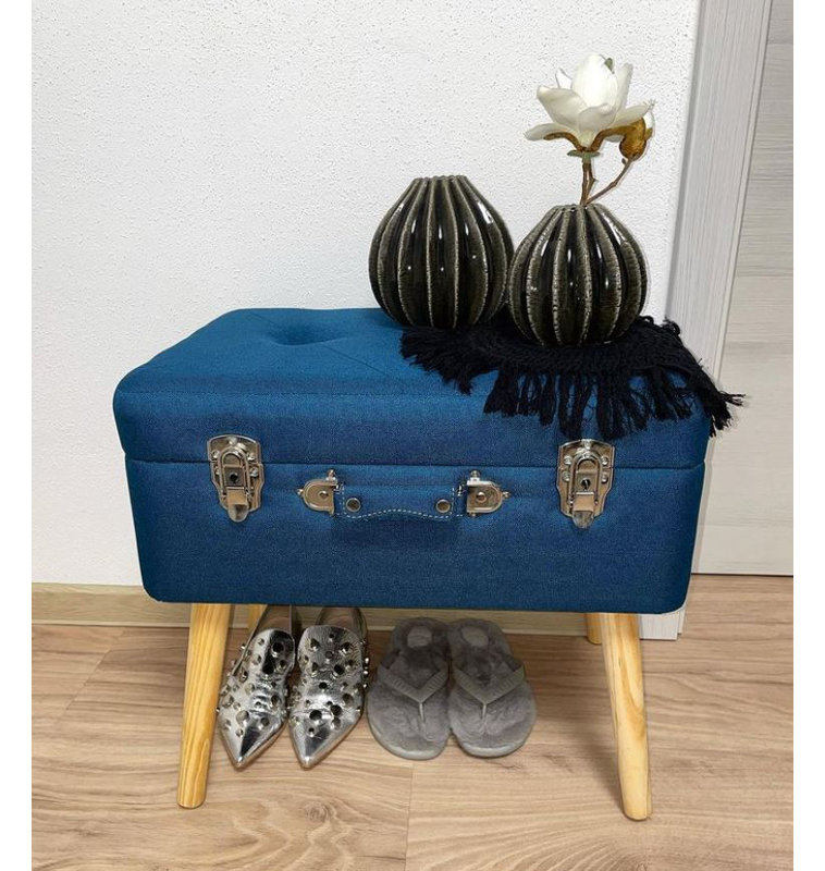Giroflee Solid Wood Accent Stool, Blue
