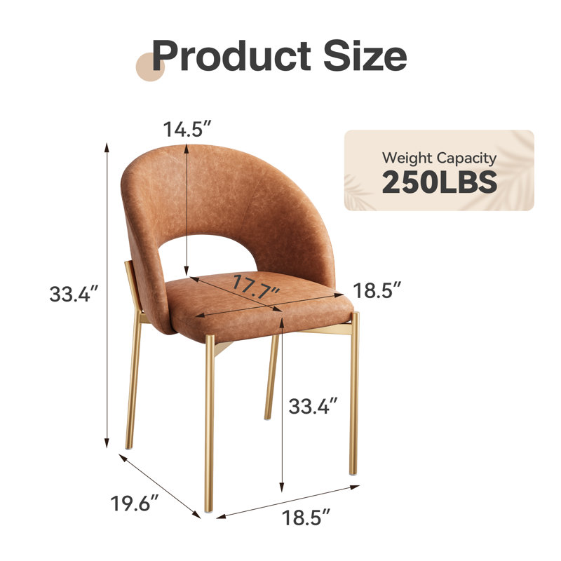 Morden Pu Leather Dining Chairs With Metal Legs (set Of 2), Brown