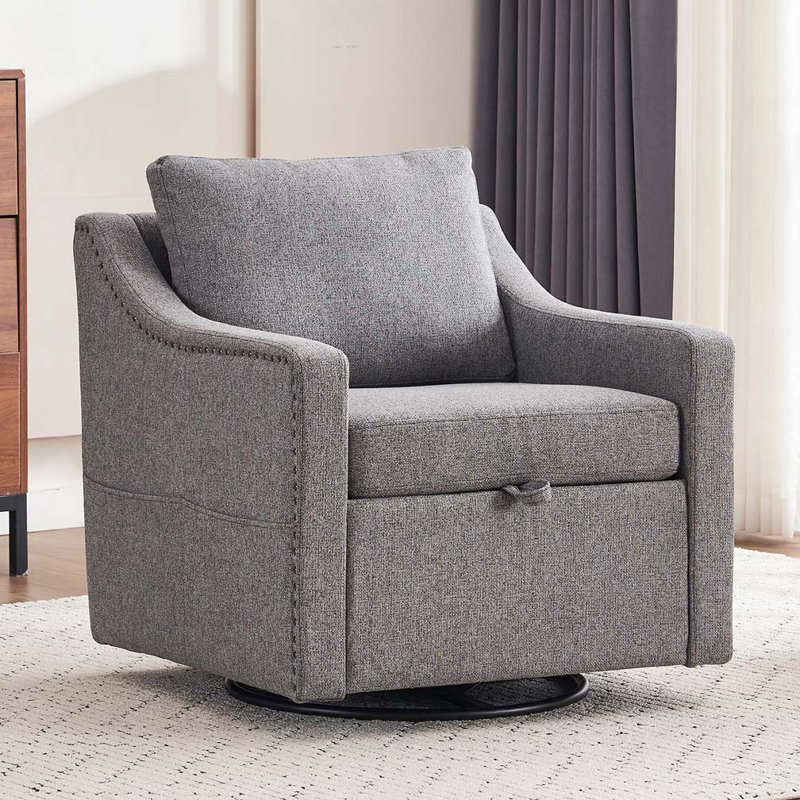 Fauteuil d'appoint pivotant en tissu Elacqua, Lin gris