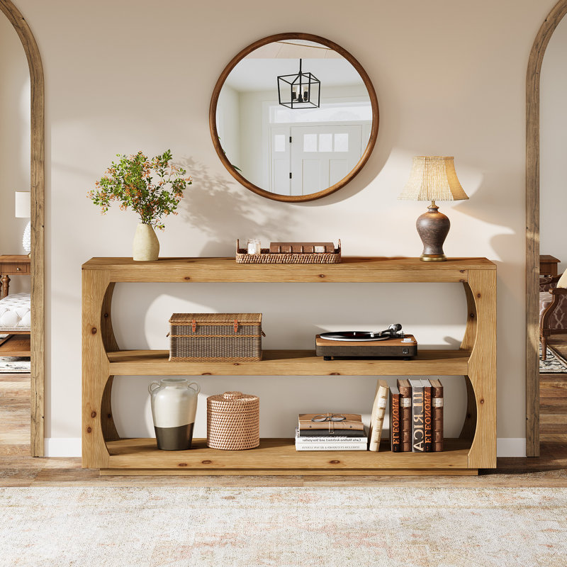 Console en bois massif avec rangement à 3 niveaux, canapé de 63 po de long pour le couloir, le salon, le vestibule ou la chambre à coucher