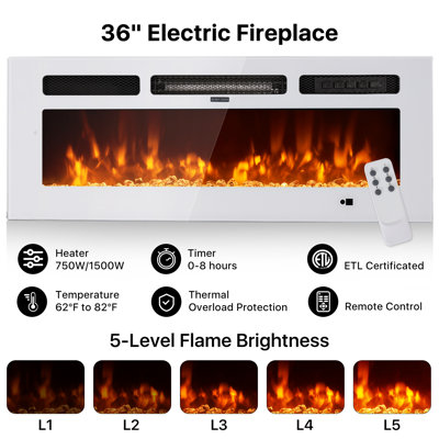 36-Inch White Electric Fireplace
