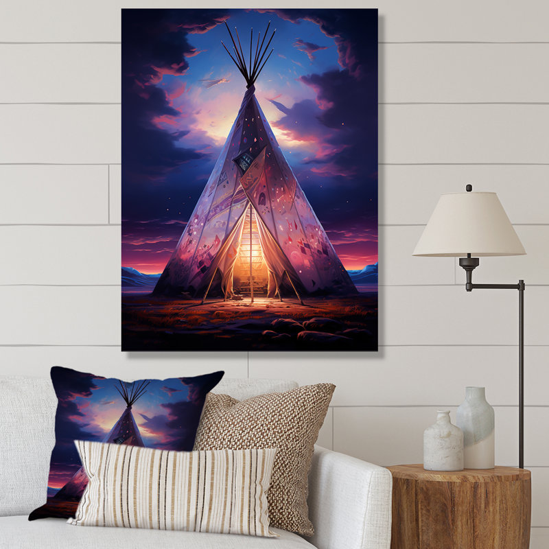 Native Tipi Sacred Visions - Imprimé, H 32 po x l 24 po x P 1 po, Toile tendue