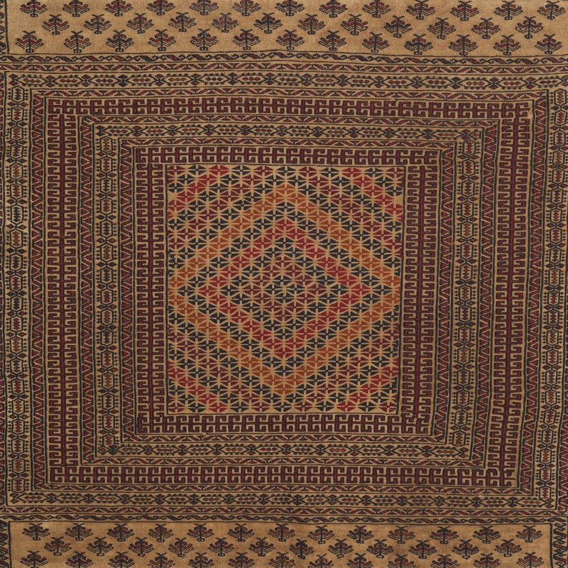 Tapis orange/rouge/brun traditionnel Lorrain, Carré 4 pi