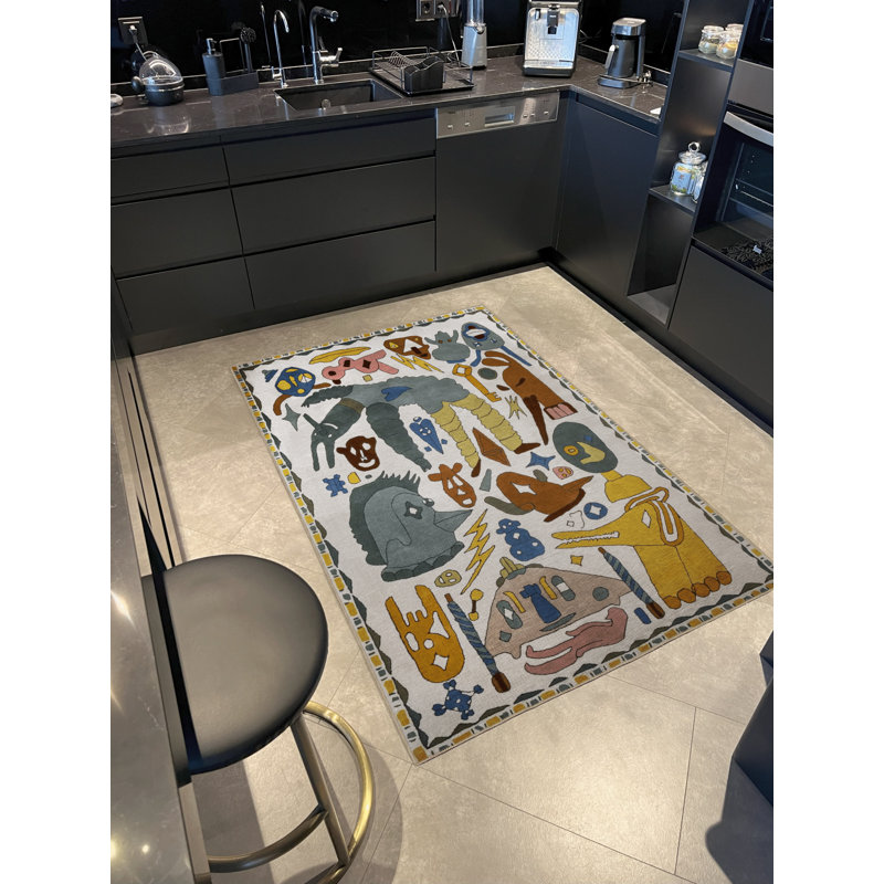 Tapis décoratif moderne à motifs clairs et multicolores, Rectangle 3 pi 11 po x 5 pi 10 po