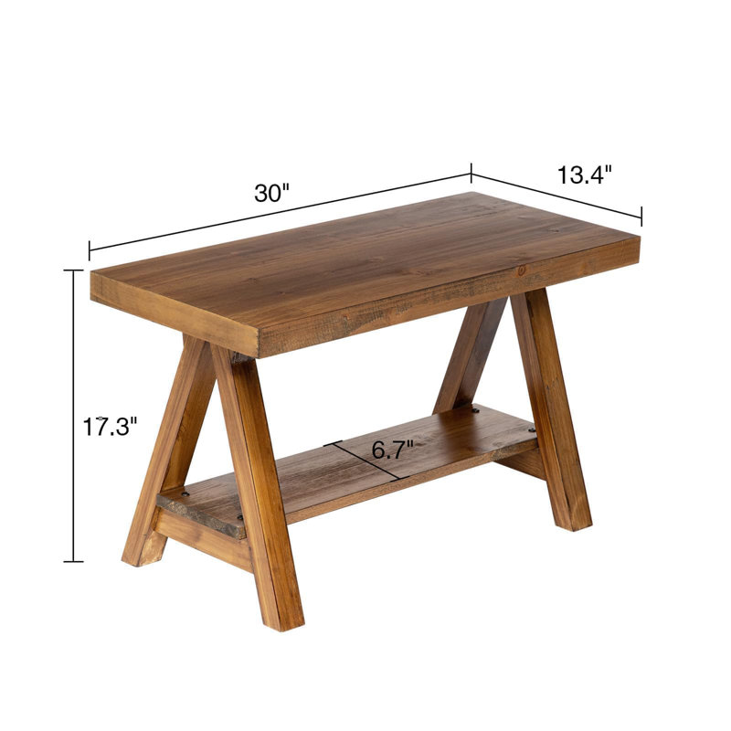 Farmhouse Wood Bench, 17.3" H x 30" W x 13.4" D