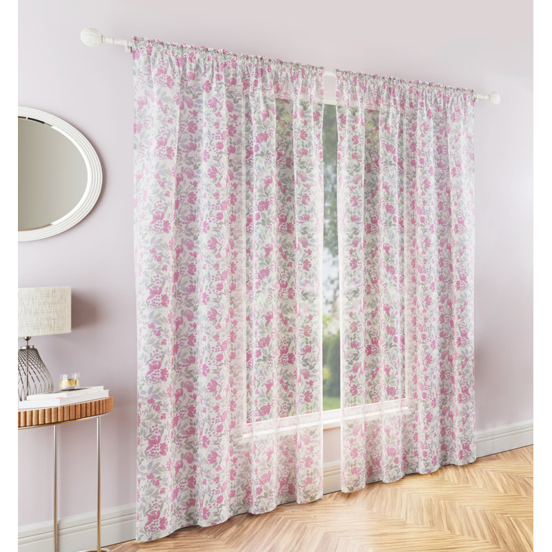 Sheer Curtain Panel Pair, Pink, 140cm Width x 137cm Drop