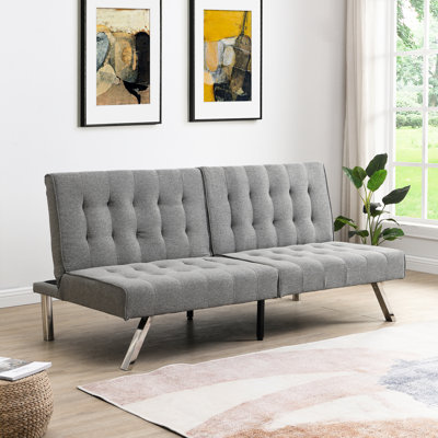 Grey Futon Bed, Wood Frame And Stainless Steel Leg, Multifunctional For Any Situation, User- Design, 35.43 In Package Width Bed Grey, , Frame, 32.89in