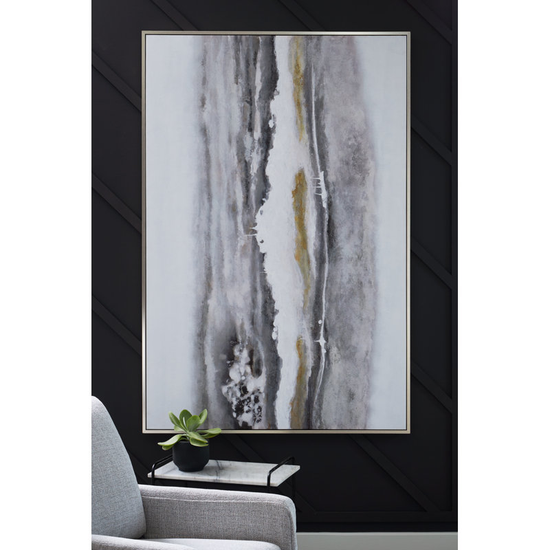 Large Abstract Gray and Gold Canvas Wall Art