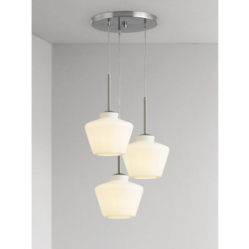 3 - Light Pendant, Brushed Nickle, White