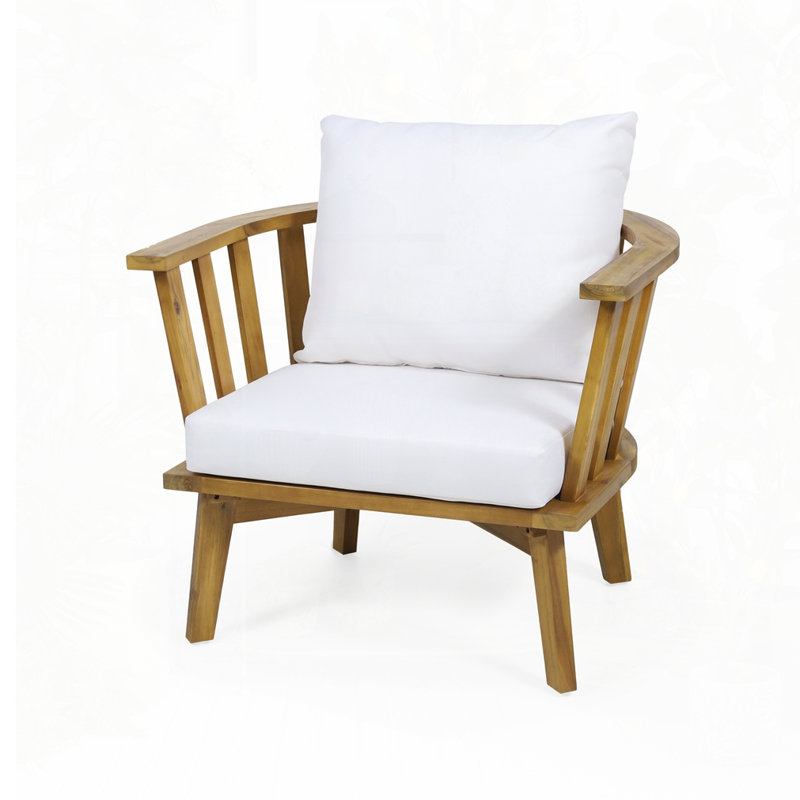 Outdoor Acacia Wood Patio Club Chair, beige-2 set