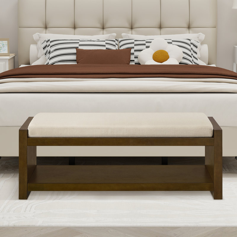 46.98" W Bench With Removable Cushion, Ivory