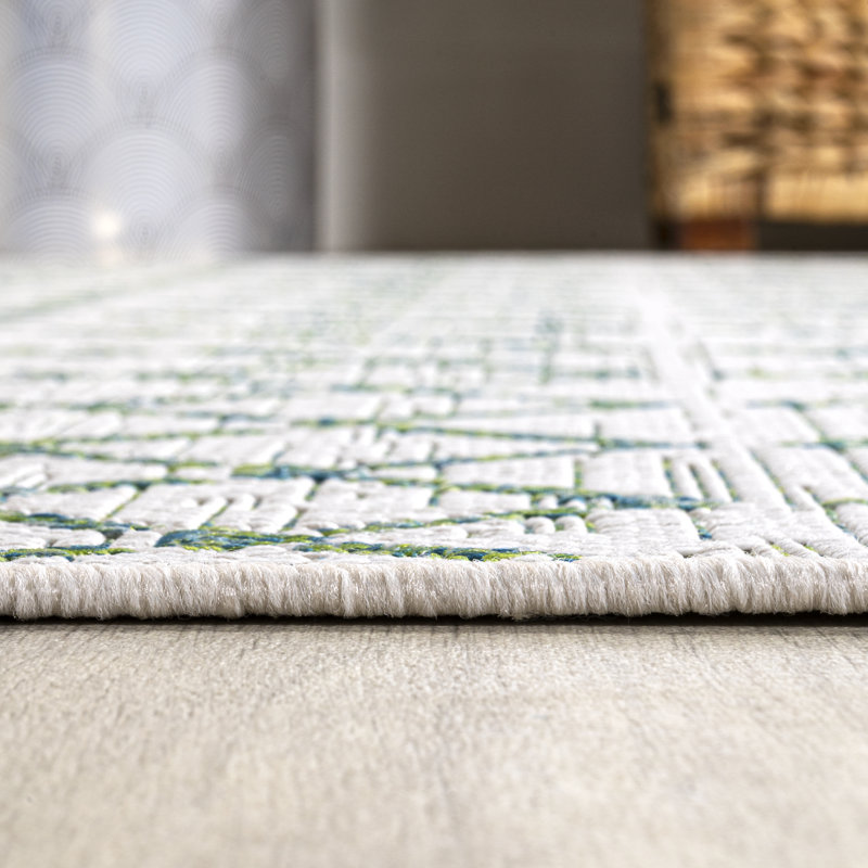 Tapis d'intérieur / extérieur Crompton, Vert/Ivoire, Rectangle 7 pi 9 po x 10 pi