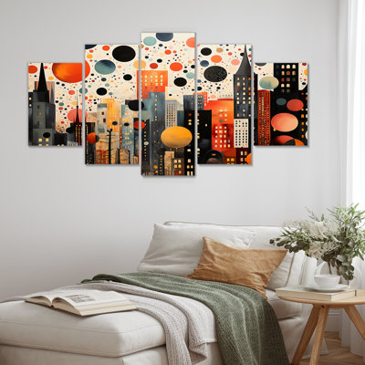  «Orange Bubble Cityscape Art Deco III - City Art Deco Multipanel Wall Art