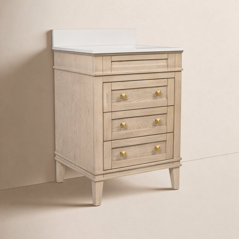Frankfurt 24" Single Bathroom Vanity Set, Engineered White, Greige Oak