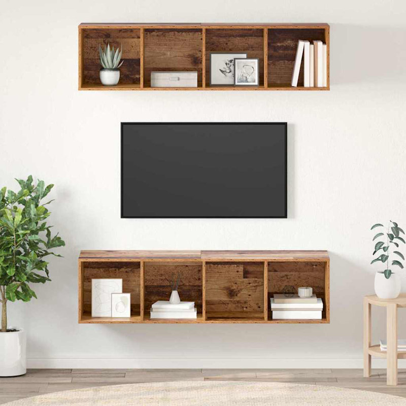 TV Cabinet Set 2 Pcs, (3 Shelves) 170cm H x 37cm L x 37cm W, Old Wood