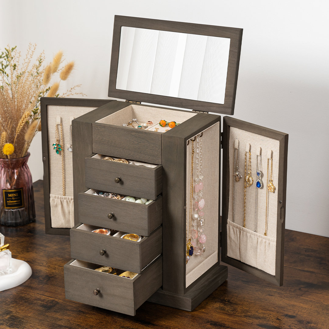 Wood Jewellery Box + Mirrored