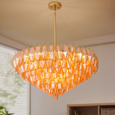Durkin 20-Light 36" Dimmable Round Tiered Chandelier Amber Glass Pendant Lights (Bulbs Included)