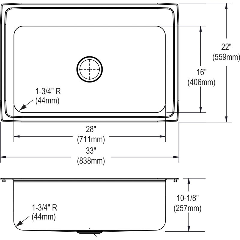 Lustertone 33" L x 22" W Drop-In Kitchen Sink, Chrome, S4 Hole