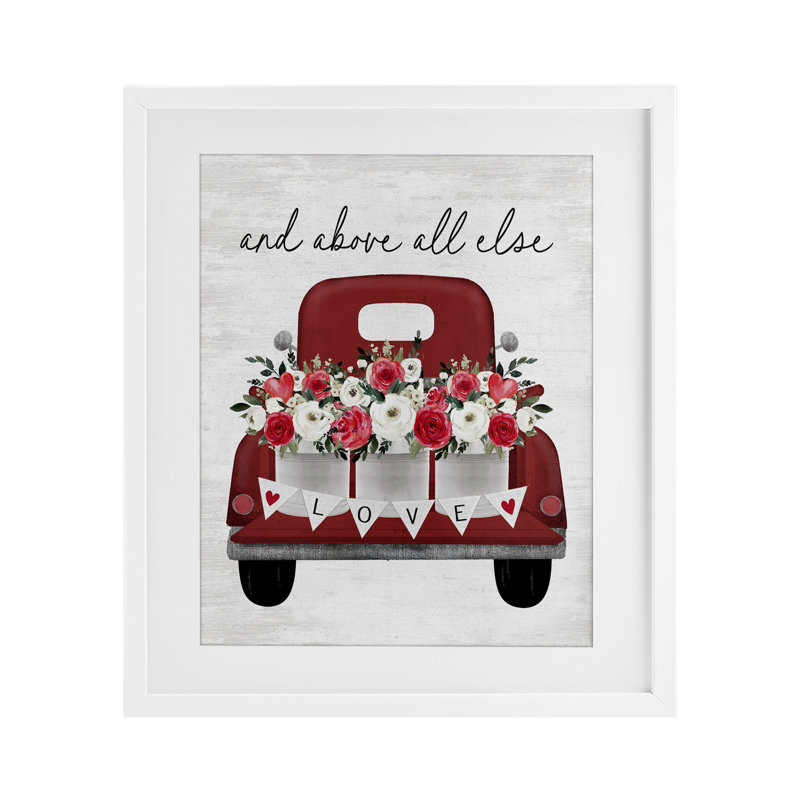 «Above All Else Romantic Truck», reproduction sous verre encadrée, design par lettré et doublé, H 16 po x l 13 po