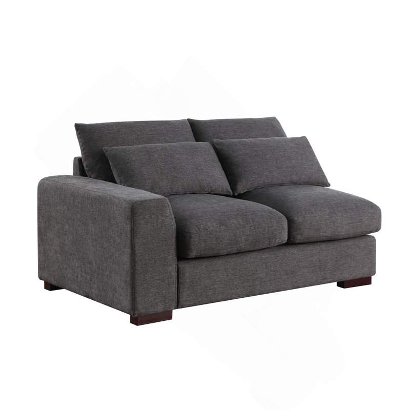 Canapé modulaire en lin avec 2 repose-pieds, Gris foncé