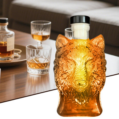 Bouteille d'eau Bouteille de whisky à tête de loup Bouteille en verre borosilicaté à la mode Bouteille en forme rehausser votre style de vin Convient pour un cadeau et un usage personnel 330 ml