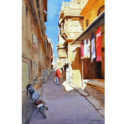 Retour du marché | Aquarelle sur papier | Par Ramesh Jhawar