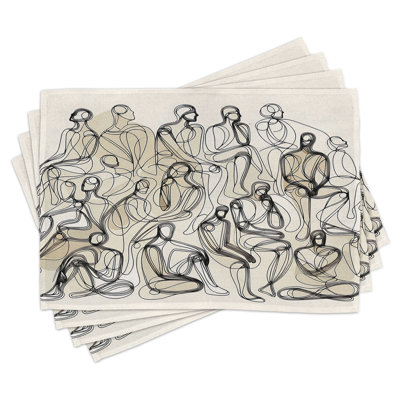 Polyester Ivory And Charcoal Grey Rectangle Placemat