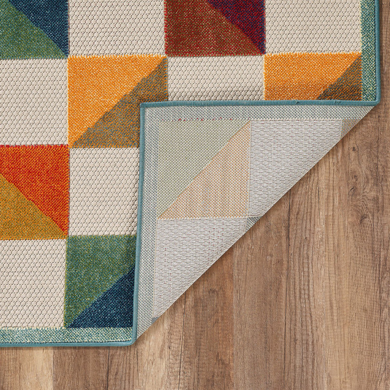 Hesselbein Checkered Indoor / Outdoor Area Rug, Rectangle 5' x 7', Ivory/Multi