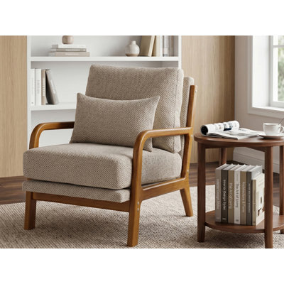 Chaise d'appoint Mid Century en bois massif avec coussin supplémentaire