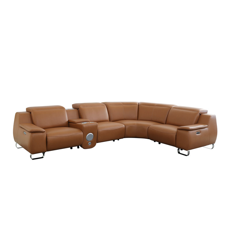 Ensemble de canapé modulaire inclinable électrique 5 pièces en tissu technique avec haut-parleur Bluetooth et chargeur sans fil Sunset