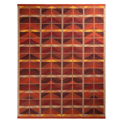 Scandinavian Hand Knotted Wool Geometric Area Rug