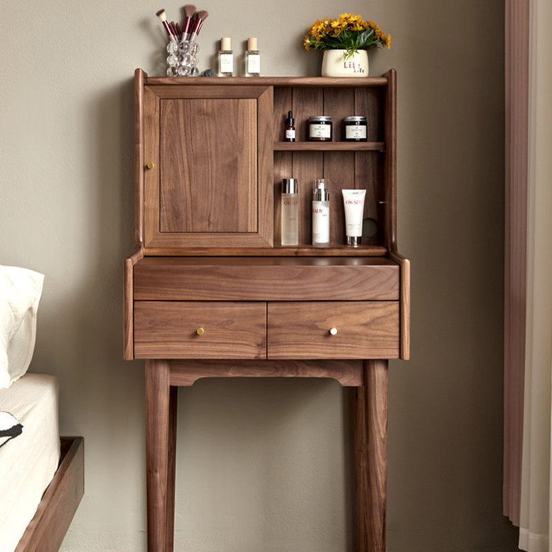 31.5"Simple and vintage solid wood dressing table with makeup mirror, 49.61" H x 31.5" W x 18.11" D