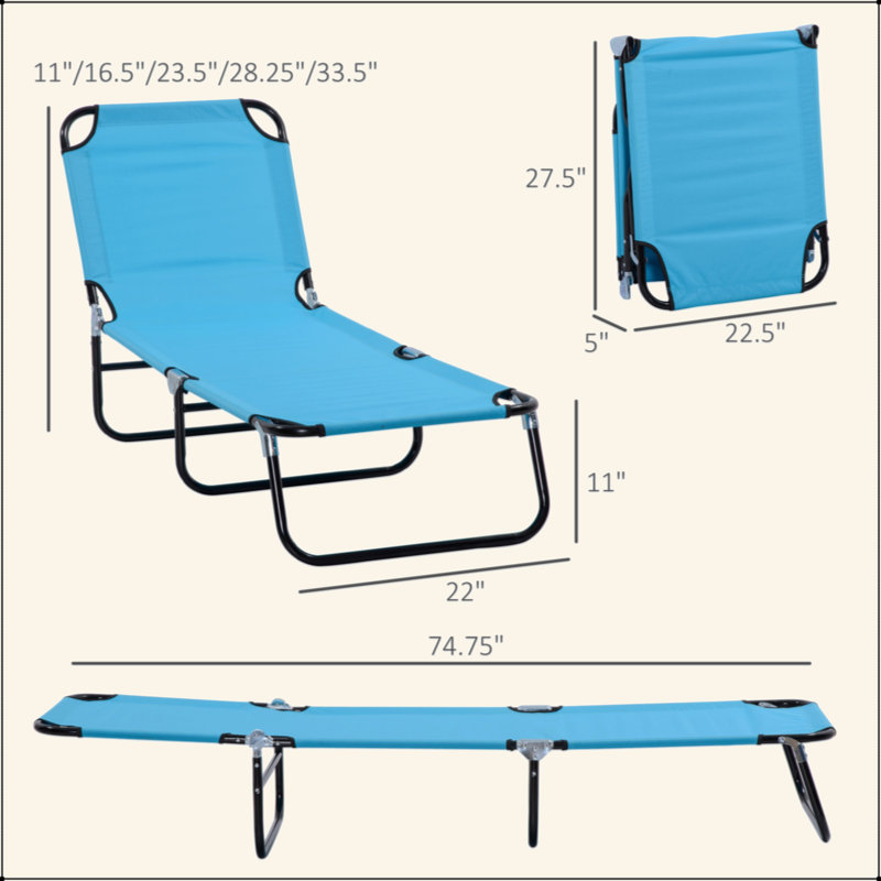 Chaises longues pliantes pour piscine, chaises de bronzage d'extérieur avec dossier inclinable à 5 niveaux, structure en acier pour la plage, la cour et le patio