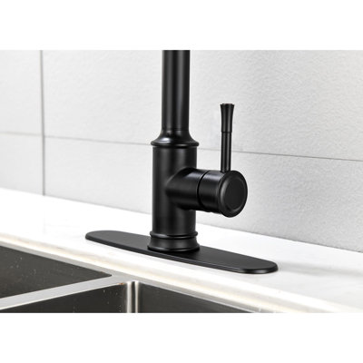 Matte Black Kitchen Faucet With Pull-Down , Stainless Steel, Single Handle, 3 Water Output Modes, Pull Down Faucet, Black, Settings, Robust Build