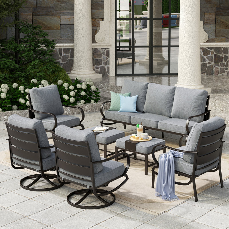 Ensemble de conversation pour patio à 9 places Tapasi avec chaises longues pivotantes et table de foyer optionnelle, Gris