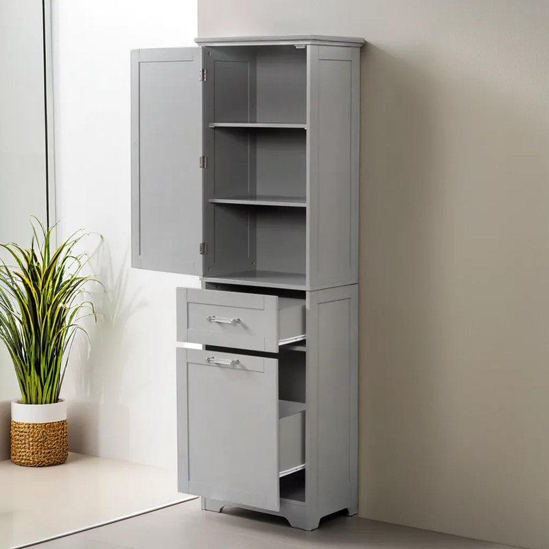 Armoire de rangement autoportante de 68,1 po de hauteur pour salle de bain, Gris