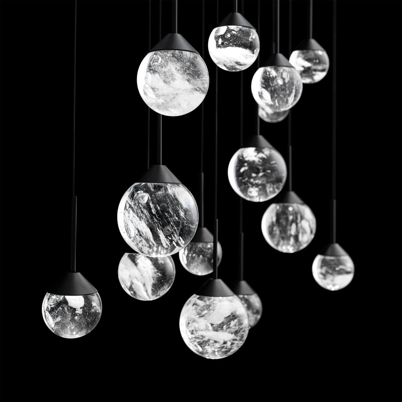 Quest 14 Light Crystal LED Multi-Light Pendant, Black