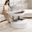 Table basse ronde blanche à 1 tiroir avec plateau en marbre et placage de grain de bois 29,5 po