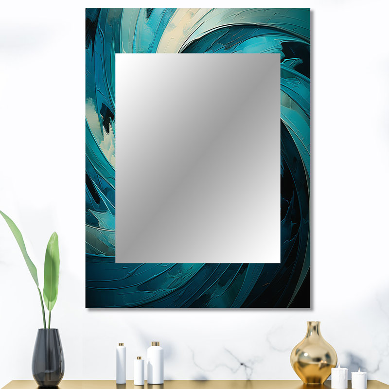 Teal Majestic Motion II - Abstract Spirals Wall Mirror, Modern Decorative Mirror, Printed Metal Art, 40" x 30"