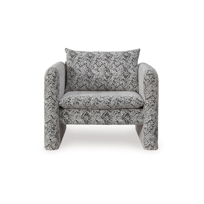 Fauteuil d'appoint, siège rembourré à motif géométrique, accoudoirs d'abri, blanc noir