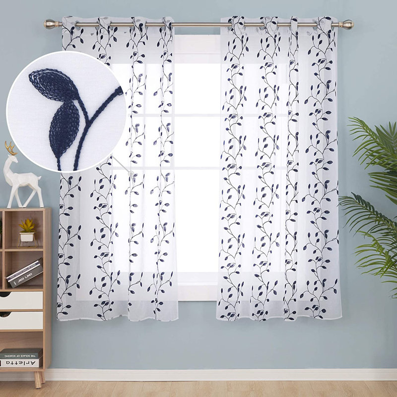 Paddock Sheer Curtains / Drapes Pair, Width 140 x Drop 138cm, Navy Blue