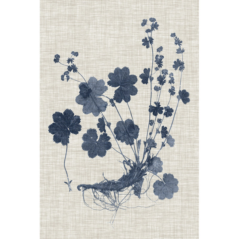 Bleu marine et feuilles de lin I, H 12 po x l 8 po